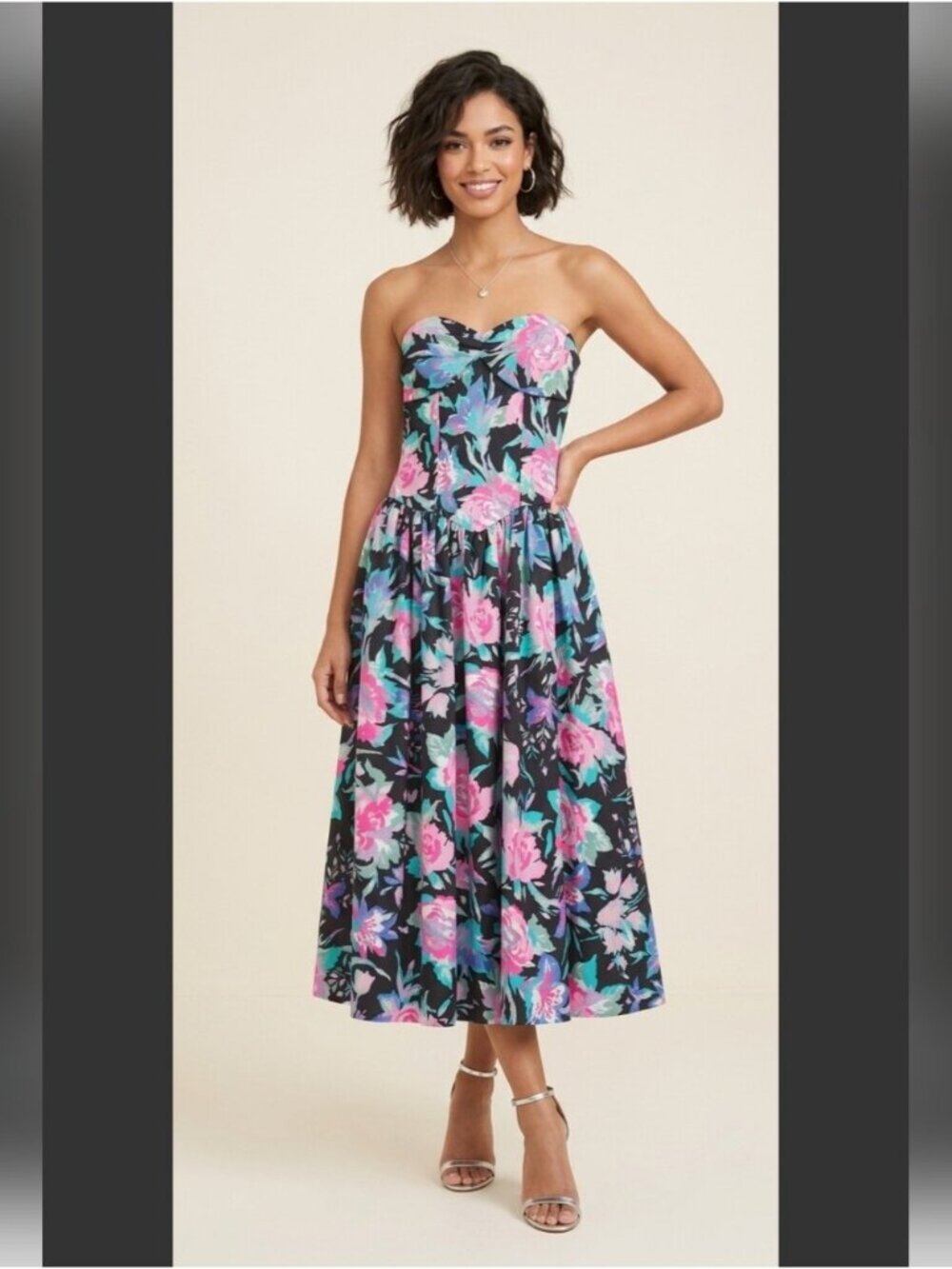 LAURA ASHLEY | Vintage Strapless Corset Dress Floral Spanish Waist Sz 6